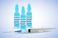 Vaccine against the coronavirus COVID-19. Syringe and medical vials of the vaccine.